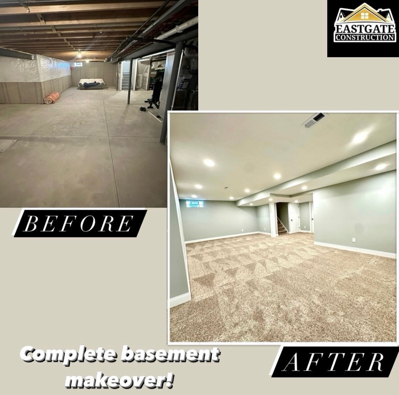 Basement renovation before and after